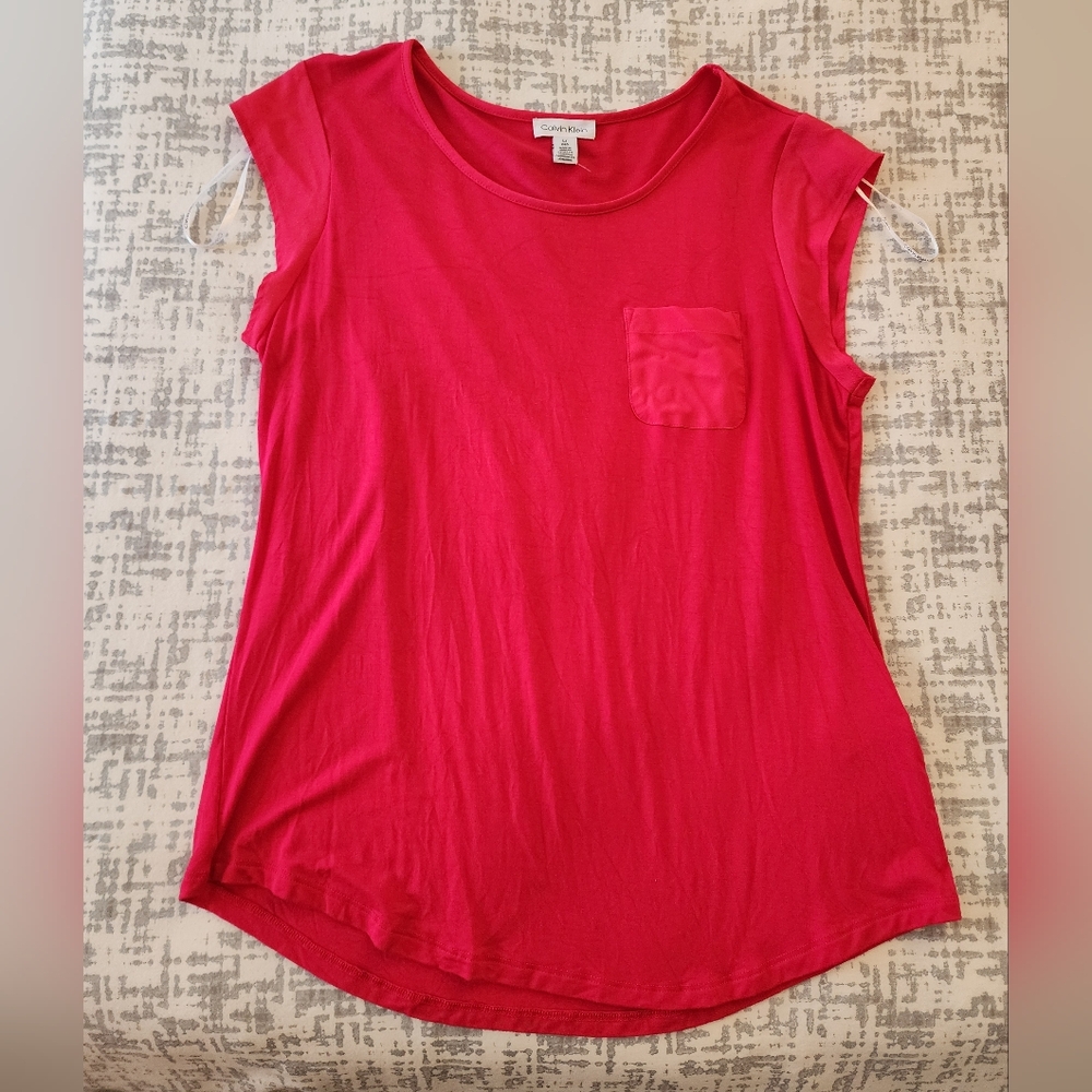 Calvin Klein hot pink mixed media top, L